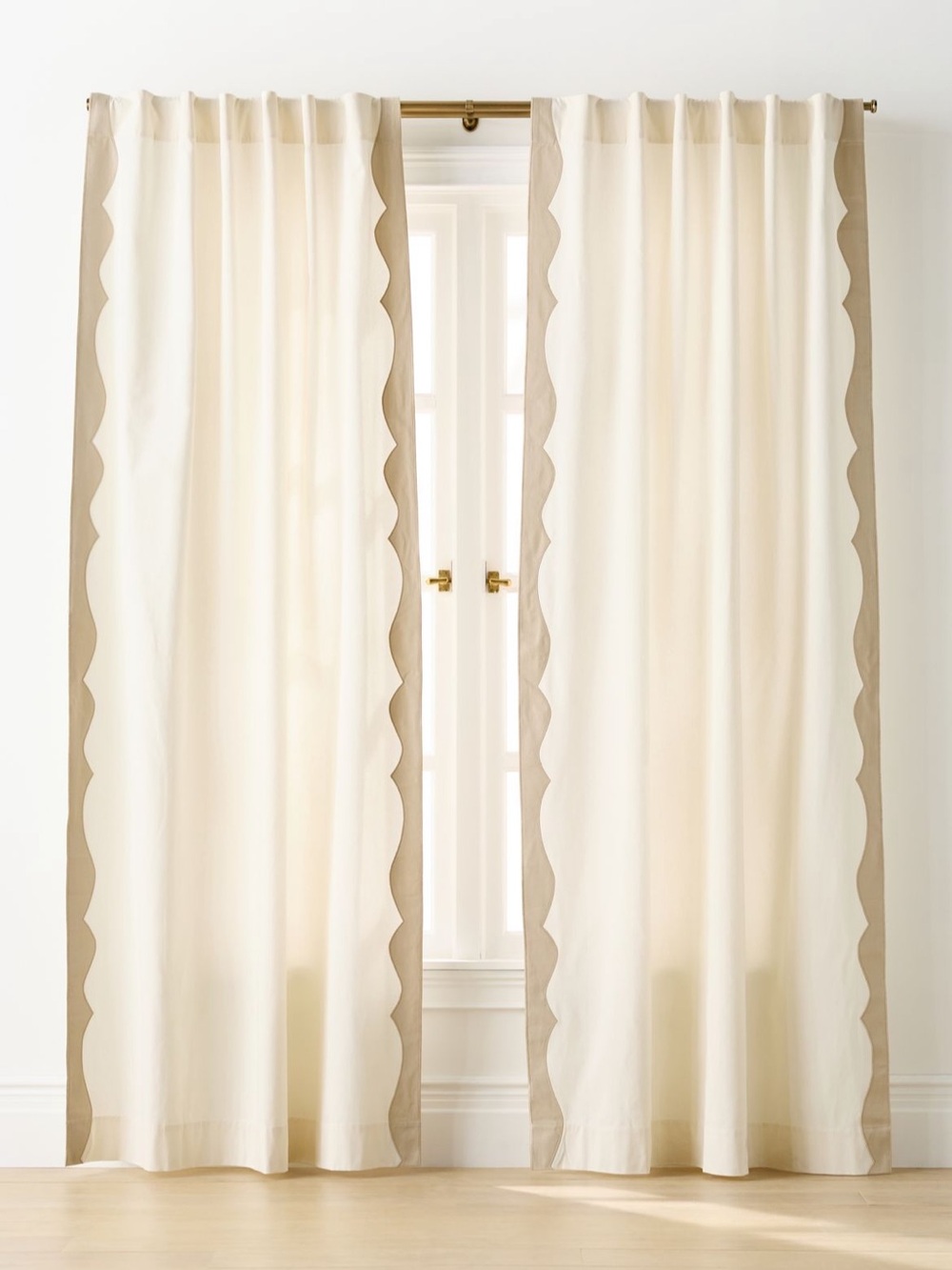Penelope Wavy Border Neutral Cotton Curtain